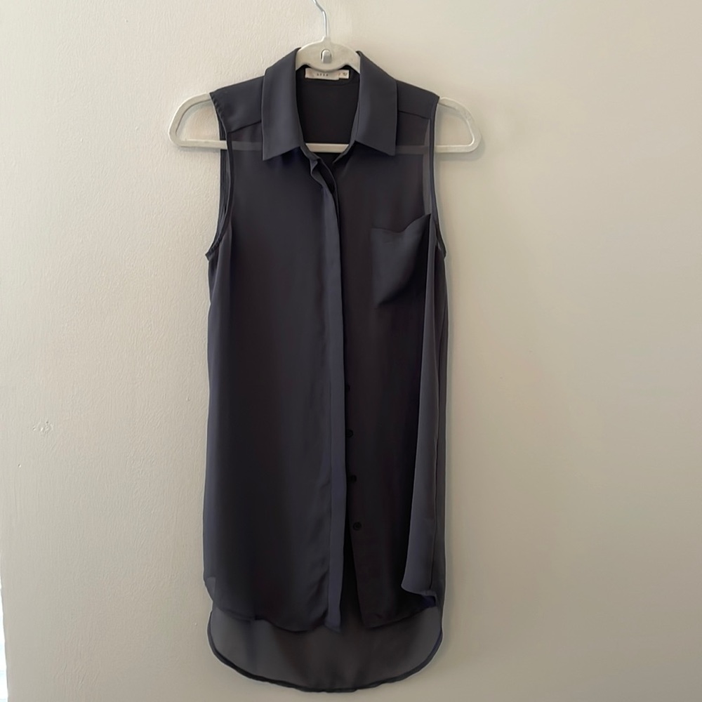 Lush Sheer Gray Long Button Down Blouse
